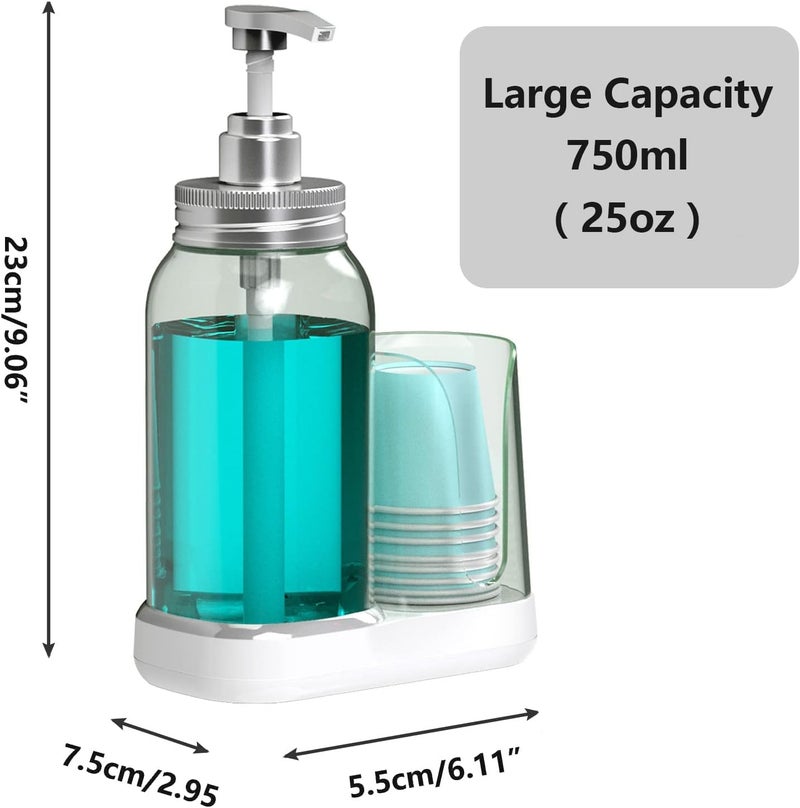 Luvan Mouthwash Dispenser for Bathroom, 25oz Mouthwash Pump Bottle with Cup Holder, Refillable Clear Blue Mouth Wash Container for All Age Groups, Large Capacity Bathroom Mouthwash Holder Set - Image 3